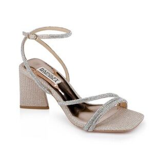 Badgley Mischka Freedom Rhinestone Block Heel Sandals in Pale Gold - NWT